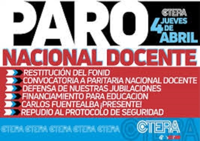 Se lleva a cabo este jueves un paro nacional docente