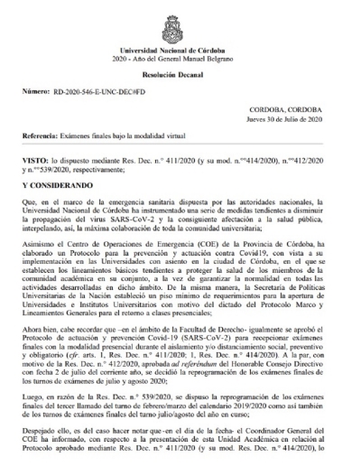 Ex&aacute;menes virtuales para quienes estudian derecho en C&oacute;rdoba
