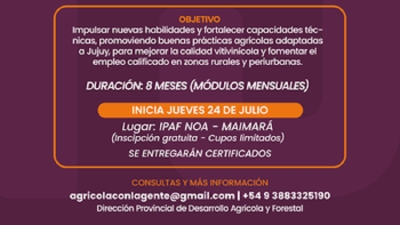 Jujuy lanza el Programa de Formaci&oacute;n de Operarios Vit&iacute;colas para impulsar el desarrollo del sector