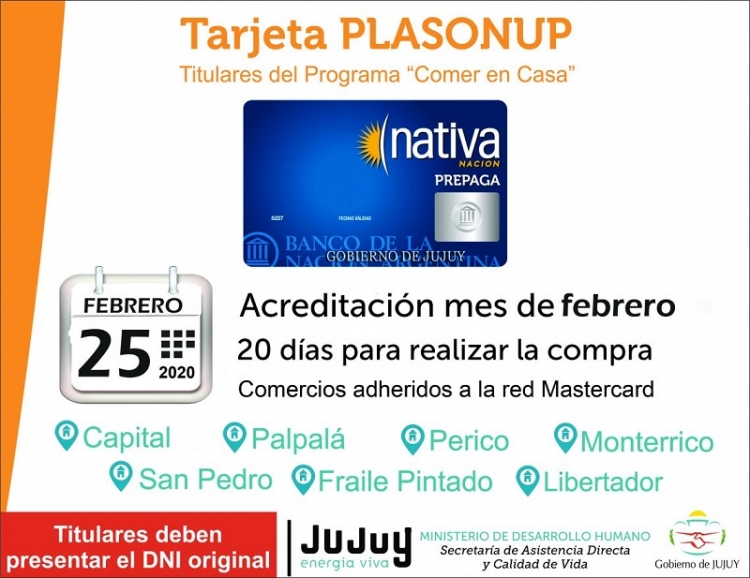 Tarjeta Plasonup: acreditaci&oacute;n febrero