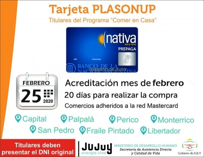 Tarjeta Plasonup: acreditaci&oacute;n febrero