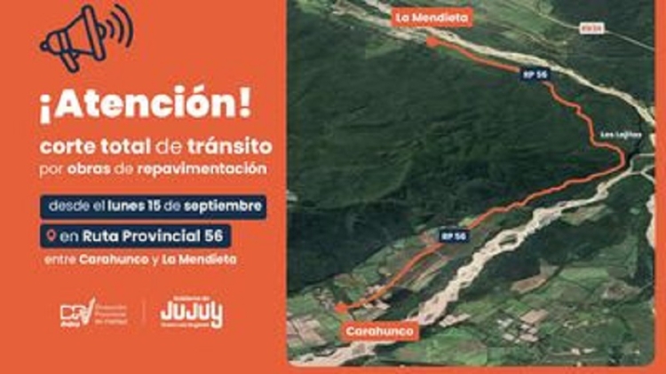 Por obras de repavimentaci&oacute;n: desde el lunes, la RP 56 estar&aacute; cerrada entre Carahunco y La Mendieta