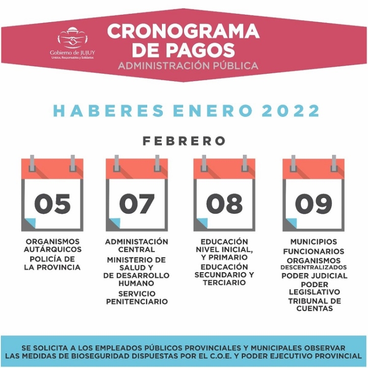 El s&aacute;bado 5 de Febrero comienza el Cronograma de Pagos