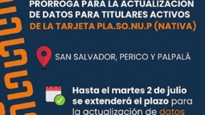 Tarjeta PLASONUP: pr&oacute;rroga para la actualizaci&oacute;n de datos para Titulares Activos de San Salvador de Jujuy, Palpal&aacute; y Perico