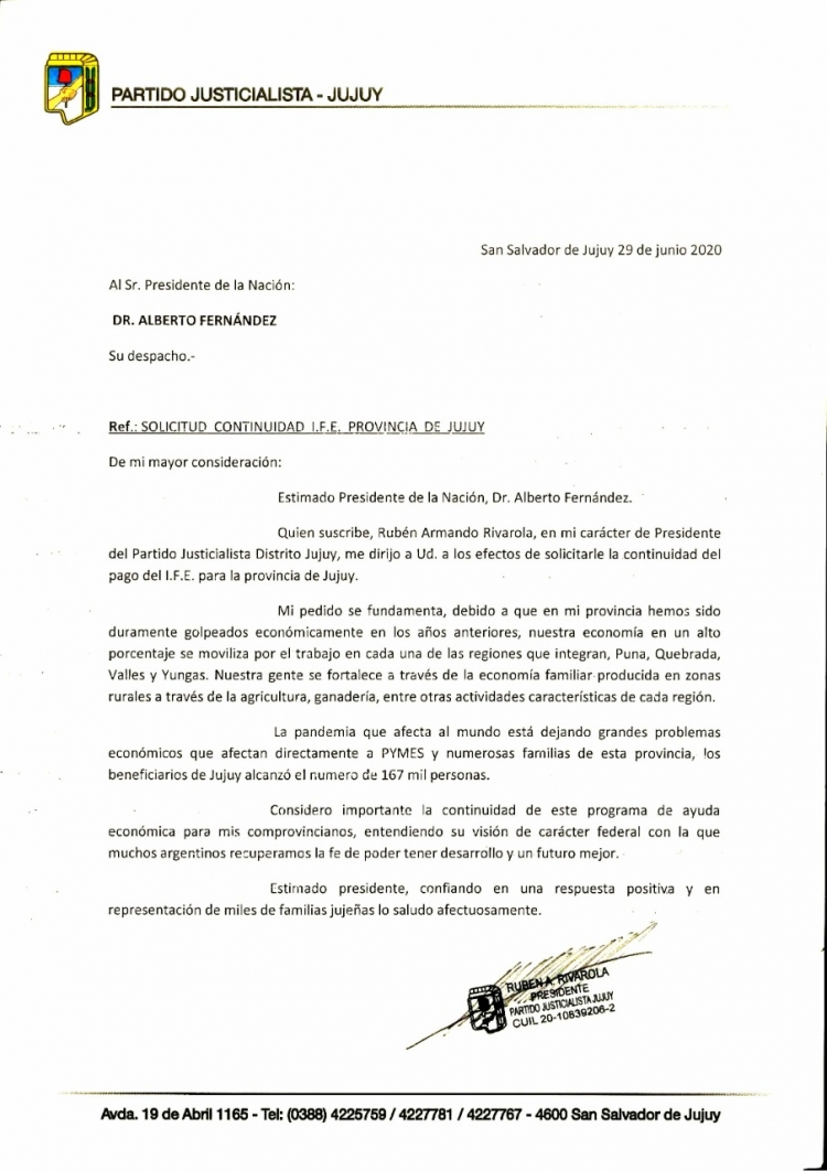 Rivarola le pidi&oacute; al Presidente que continue  el IFE en Jujuy