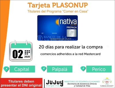 Se encuentra acreditada la tarjeta Plasonup para Capital, Palpal&aacute; y Perico