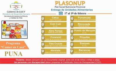 Desde ayer se realiza la entrega de unidades alimentarias en la puna