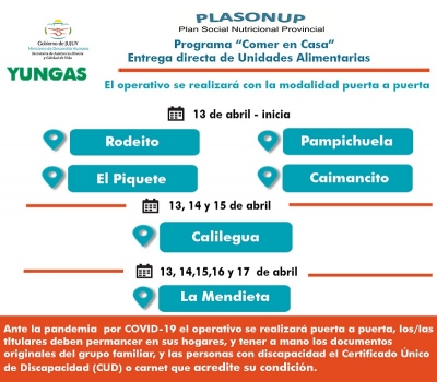 El lunes 13 de abril contin&uacute;a la entrega de unidades alimentarias en Yungas