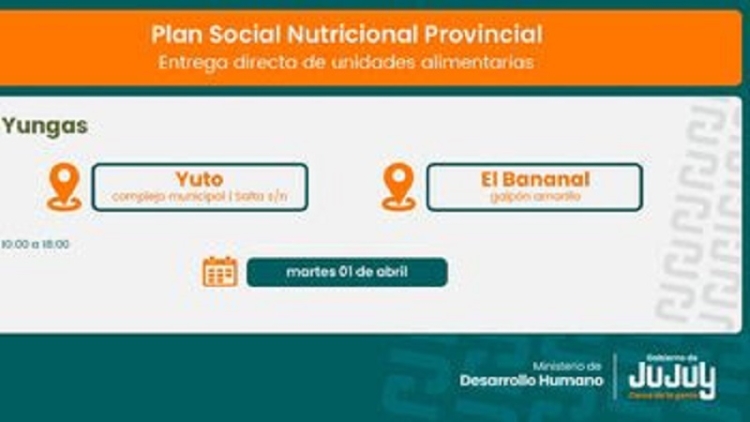 El programa "Comer en Casa" entregar&aacute; unidades alimentarias en Yuto, Bananal y Caimancito