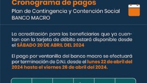 Cronograma de Pagos del Plan de Contingencia y Contenci&oacute;n Social