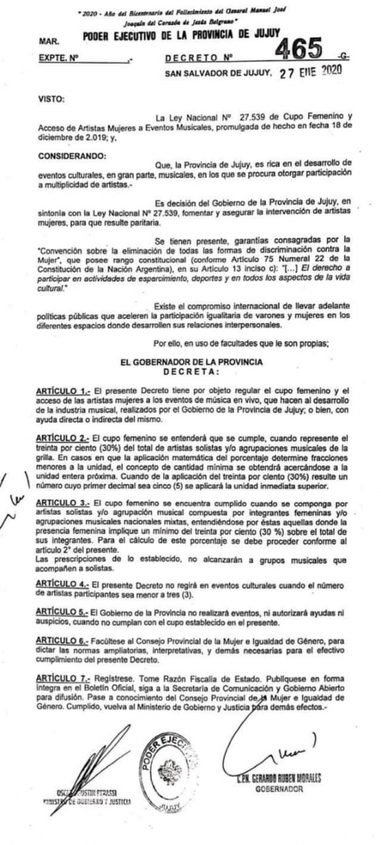 Garantizan cupo femenino para eventos musicales en Jujuy