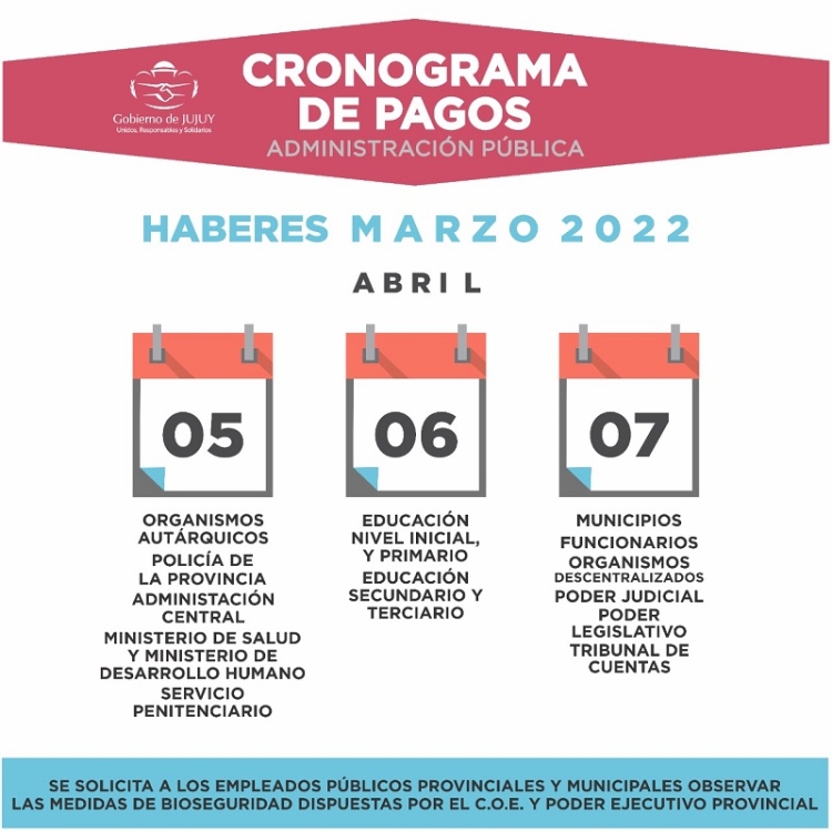 El martes 5 de Abril comienza el Cronograma de Pagos