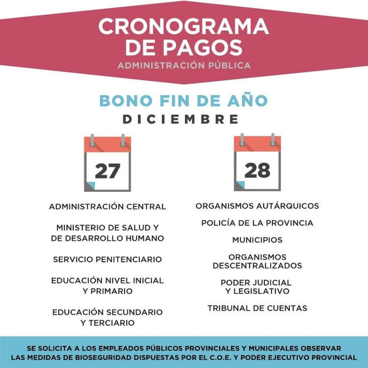 Cronograma del Bono Fin de A&ntilde;o para la Administraci&oacute;n P&uacute;blica