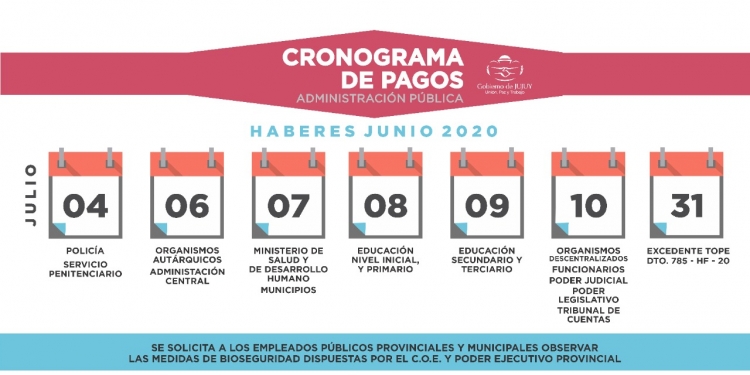 El s&aacute;bado 4 comienza el pago de sueldos de junio