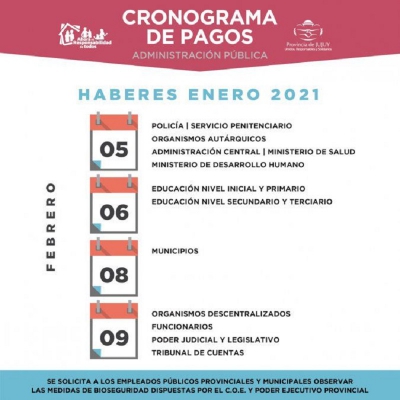 Cronograma de pagos. El viernes 5 inicia el pago a empleados estatales