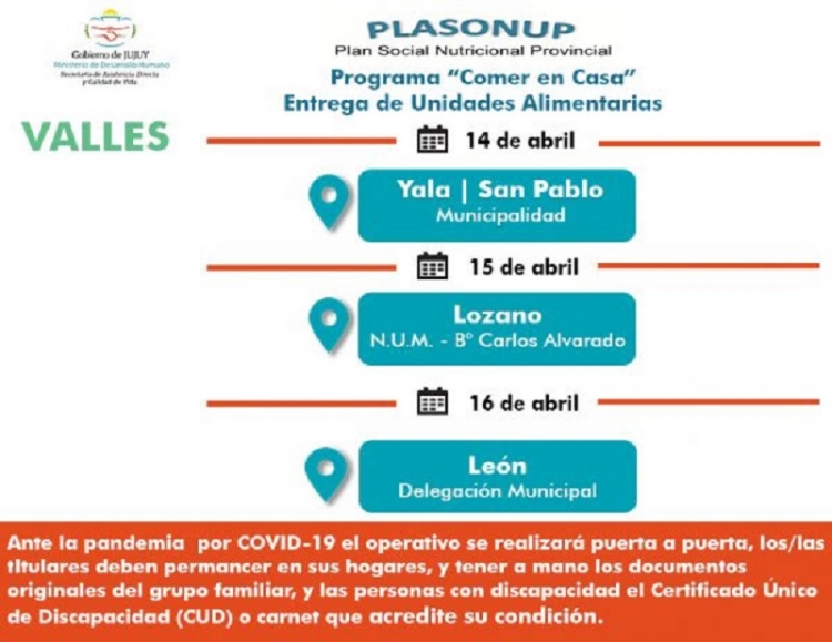 Entrega de unidades alimentarias en Quebrada y Valles