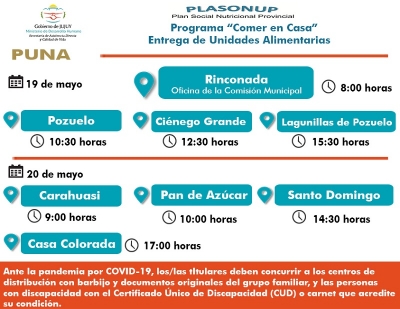 Martes 19 de mayo comenzar&aacute; la entrega de unidades alimentarias en Rinconada