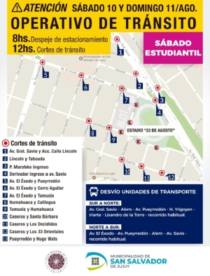 Modificaciones en el tr&aacute;nsito por la realizaci&oacute;n del S&aacute;bado Estudiantil
