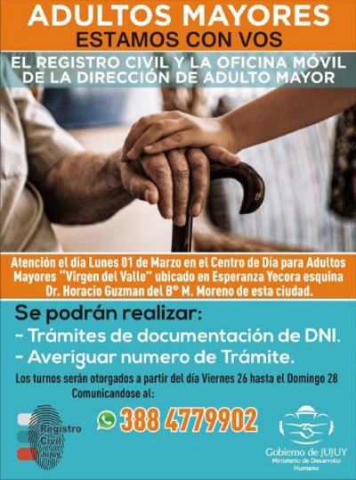 "Estamos con Vos": Oficina M&oacute;vil realizaran tr&aacute;mites a las personas de tercera edad.