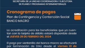 Cronograma de pagos de Plan de Contingencia y Contenci&oacute;n Social