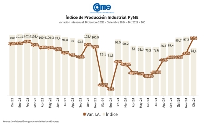 La industria pyme creci&oacute; 7,3% interanual en diciembre, en tanto, el a&ntilde;o cerr&oacute; con una ca&iacute;da acumulada del 9,8%