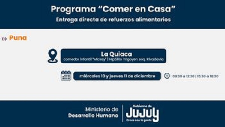Comer en Casa: contin&uacute;a la entrega de refuerzos alimentarios en Quebrada y Puna