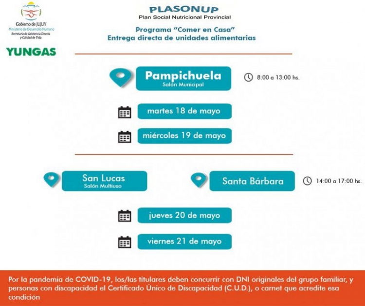Familias de Pampichuela recibir&aacute;n unidades alimentarias