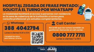 Hospital de Fraile Pintado tendr&aacute; a disposici&oacute;n la solicitud de turnos por WhatsApp