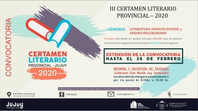 Extienden el plazo de la convocatoria del Certamen Literario 2020