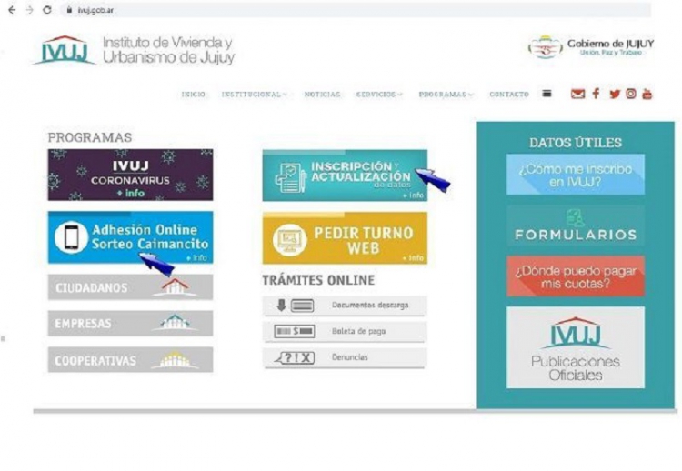 IVUJ. Comenz&oacute; la adhesi&oacute;n online para el sorteo de viviendas en Caimancito