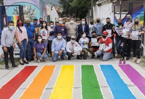 Pintaron una senda de la diversidad en la entrada del concejo deliberante