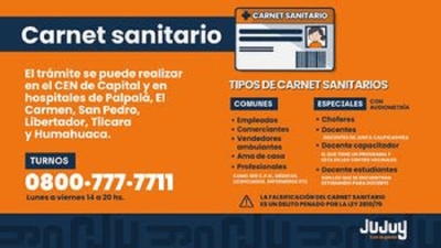 El turno para Carnet Sanitario se solicita por tel&eacute;fono o v&iacute;a web