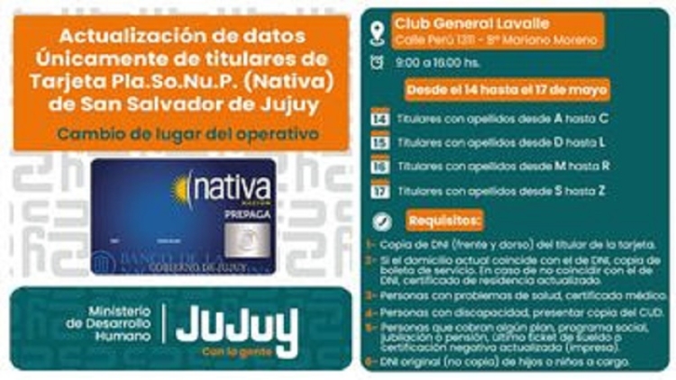 Tarjeta PLASONUP Nativa: La actualizaci&oacute;n de datos para titulares activos se realizar&aacute; en el Club Lavalle