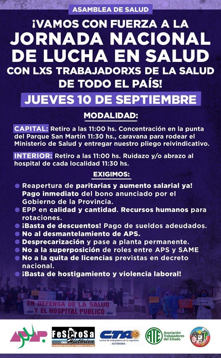 Respecto de los anuncios sobre el bono provincial, los trabajadores de la salud mantienen la jornada de protesta