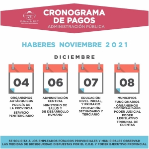 El s&aacute;bado 4 de diciembre comienza el Cronograma de Pagos