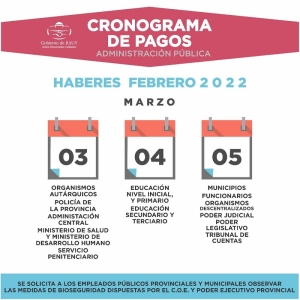 El jueves 3 de marzo comienza el Cronograma de Pagos