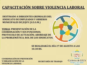 1&deg; Capacitaci&oacute;n sobre Violencia Laboral destinadas a gremios y sindicatos