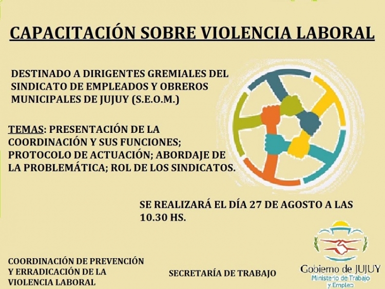 1&deg; Capacitaci&oacute;n sobre Violencia Laboral destinadas a gremios y sindicatos