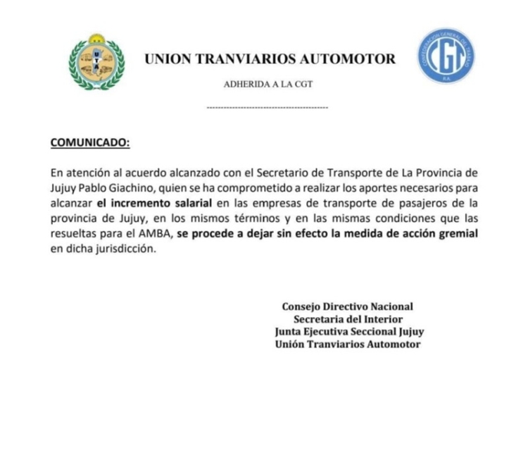 Marcha atr&aacute;s con el paro de colectivos en Jujuy y el servicio ser&aacute; normal