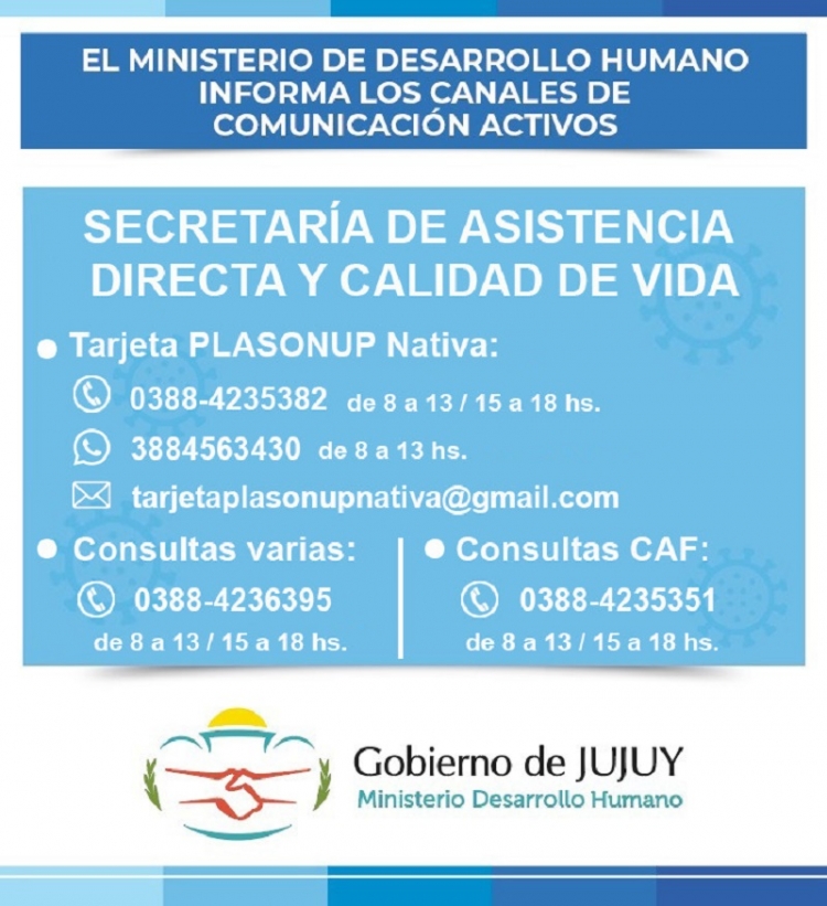 Canales de comunicaci&oacute;n activos del Ministerio de Desarrollo Humano