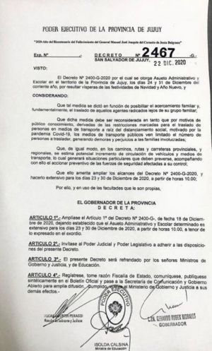 Asueto para 23, 24, 30 y 31 de diciembre