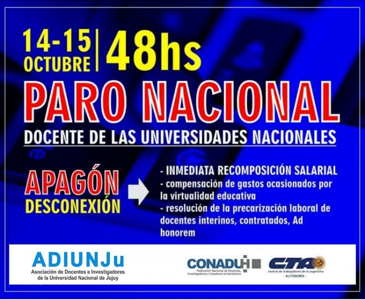 14 y 15 de OCTUBRE: paro nacional docente, en todas las universidades nacionales