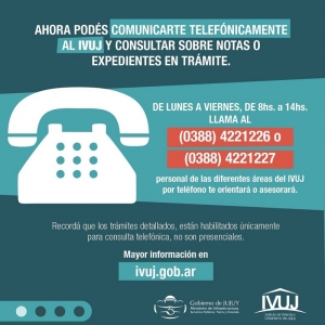 IVUJ: se podr&aacute; consultar v&iacute;a telef&oacute;nica el estado de tr&aacute;mites