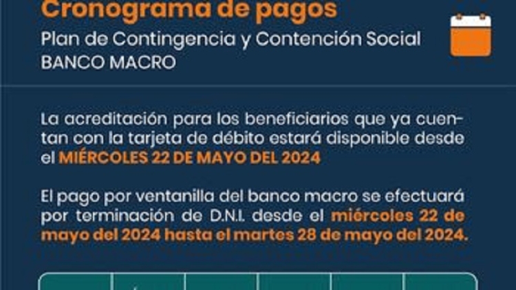 Cronograma de pagos de Plan de Contingencia y Contenci&oacute;n Social