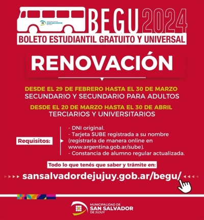 El mi&eacute;rcoles 20 de marzo iniciar&aacute; la inscripci&oacute;n del BEGU para estudiantes del nivel terciario y universitario