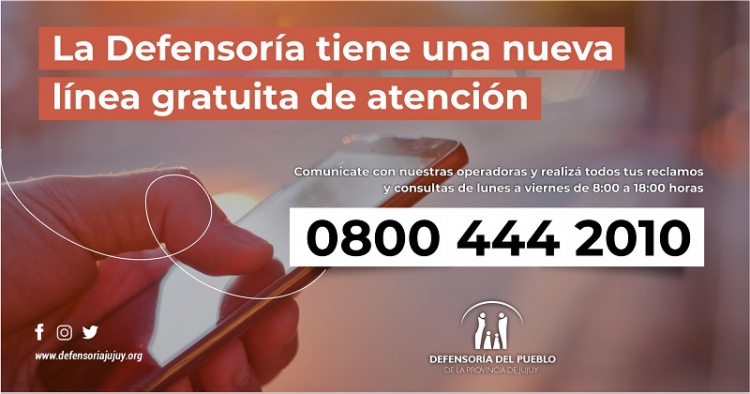 La Defensor&iacute;a del Pueblo de Jujuy habilit&oacute; una l&iacute;nea telef&oacute;nica gratuita para la atenci&oacute;n al p&uacute;blico