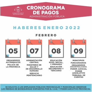 El s&aacute;bado 5 de Febrero comienza el Cronograma de Pagos