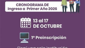 Del 13 al 17 de octubre se realiza la preinscripci&oacute;n para el ingreso a 1&deg; a&ntilde;o 2026