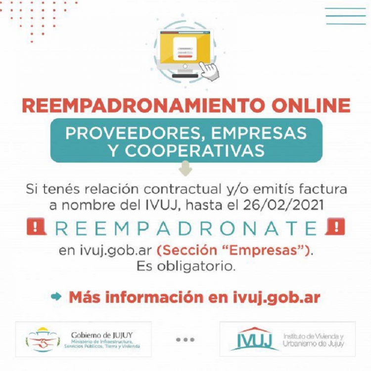IVUJ: hasta el 26 de febrero se extendi&oacute; el reempadronamiento de empresas y proveedores