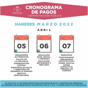 El martes 5 de Abril comienza el Cronograma de Pagos
